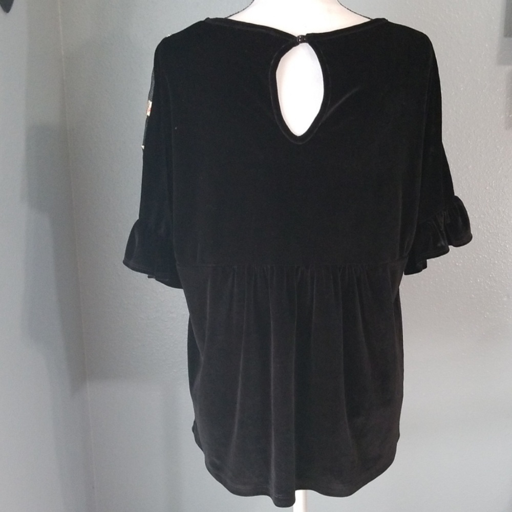 Anthropologie Pleione Black Velvet floral Mesh Blouse - Picture 5 of 8